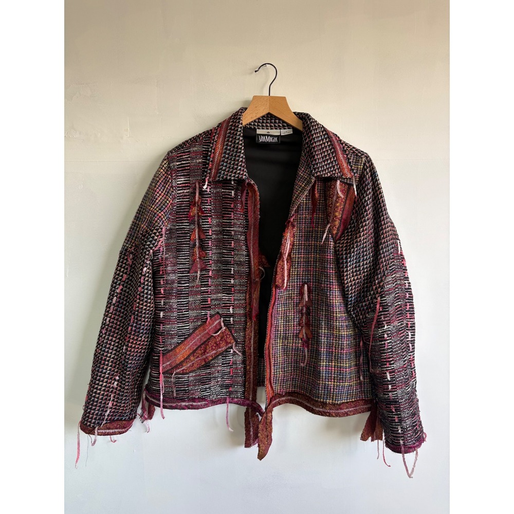 Yak Magik Women Large Patchwork Artisan Jacket Silk Blend Nepal Boho Multi-Color